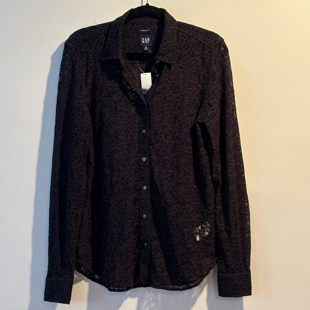 GAP Black Lace Button-Down Shirt
